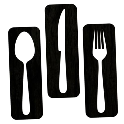 Toyvian Rustikale Küchenwanddekoration Teiliges Hängendes Besteck aus Schwarz Gemasert für Wohnzimmer Esszimmer und Restaurant Dekoratives Wandbild zur Wohnraumgestaltung von Toyvian