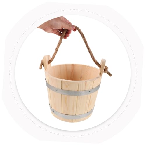 Toyvian Sauna Holzeimer mit Innenfutter und Holzlöffel Vielseitiges Sauna Zubehör für Dampfbäder Duschen und Gartenbewässerung Leicht Tragbar und Langlebig von Toyvian