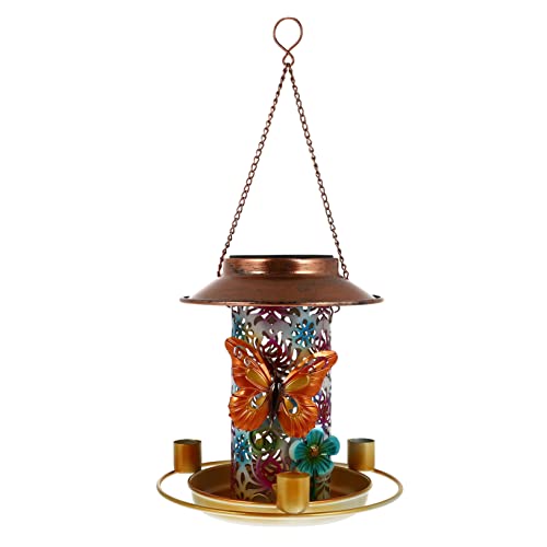 Toyvian Solar Vogelfutterspender mit LED Licht Metall Futterstation für Vögel Hängend als Gartenbeleuchtung und Dekoration für Außenbereich von Toyvian