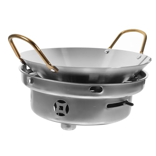 Toyvian Teiliges Edelstahl Hot Pot Hitzebeständiger Dicker Kochtopf mit Windschutz Alkoholbrenner Energiesparend Robust für Zuhause Restaurant Camping Vielseitiger Praktischer Wok von Toyvian