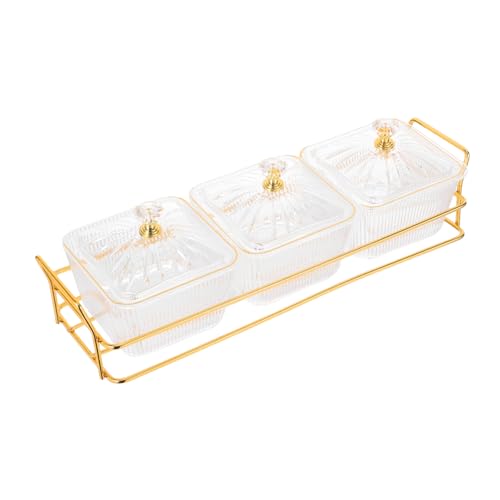 Toyvian Transparentem Deckel und Goldfarbenem Metallgestell Abnehmbare Snack schälchen Vielseitiges Tablett für Vorspeisen Chips Früchte Nüsse und Süßigkeiten von Toyvian