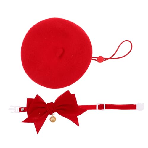 Toyvian Verstellbares Katzenhalsband mit Glocke und Rotem -Beret Stilvolles Hundehut Fliegen-Set aus Weichem Leichtem Material für Katzen und Kleine Hunde bei Festen und Toyvian Verstellbares Katzenhalsband mit Glocke und Rotem -Beret Stilvolles Hundehut Fliegen-Set aus Weichem Leichtem Material für Katzen und Kleine Hunde bei Festen und von Toyvian