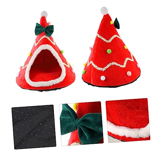 Toyvian Weihnachtliches Haustierbett Rotes Warmes Halbgeschlossenes Katzenhaus für Kleine Tiere Waschbar Robust mit Breitem Eingang Sicherer Rückzugsort für Komfortablen Schlaf von Toyvian