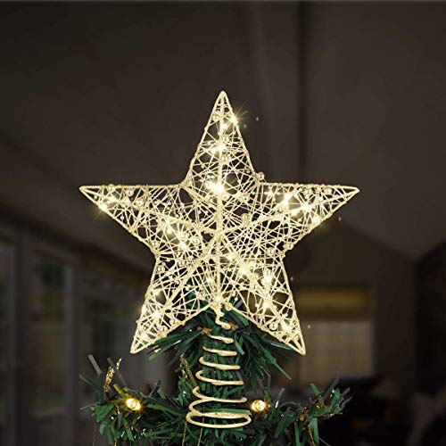 Toyvian Weihnachtsbaum Topper Stern, Weihnachtsdekorationen Beleuchtet Draht Weihnachtsbaum Stern für Weihnachtsbaum Ornament (12 Zoll, Golden) von Toyvian