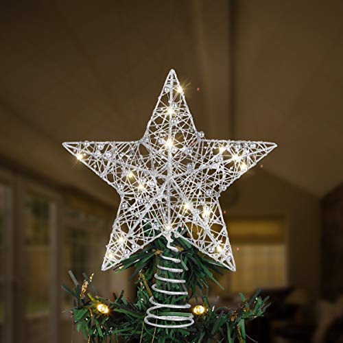 Toyvian Weihnachtsbaum Topper Stern, Weihnachtsdekorationen Beleuchtet Draht Weihnachtsbaum Stern für Weihnachtsbaum Ornament (Silver) von Toyvian