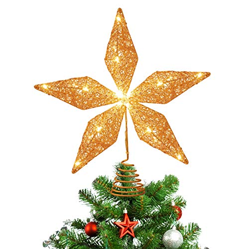 Toyvian Weihnachtsbaum Topper beleuchteter Stern Gold Weihnachtsbaumstern mit eingebautem LED 3D Hohlglitter beleuchteten Gold Schneebaum Topper für Christbaumschmuck von Toyvian