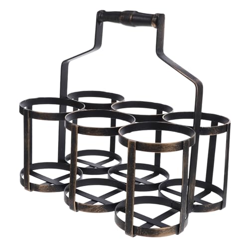 Toyvian Weinflaschenträger Weinkorb Für Picknick Vintage Weinkorb Aus Eisen Weinträger Mit Griff Bauernhaus Weinträgerkorb Picknick Weinständer Weinpräsentationsständer Hellbraun von Toyvian