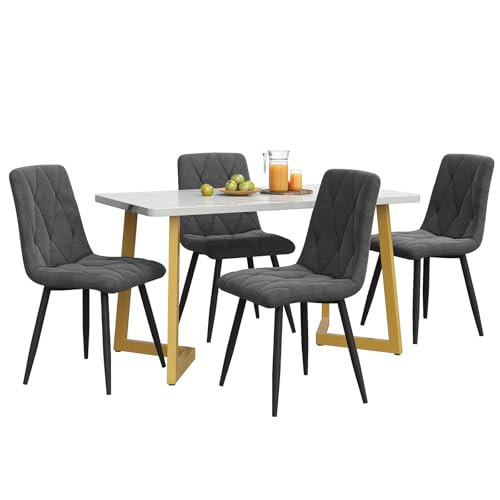 117×68×75 cm Moderner Küchentisch Set,Samt Esszimmerstühle, Polsterstuhl Design Stuhl mit Rückenlehne,MDF Tischplatte,5-Teiliges Esstisch-Set,GreyChairs-B von TozMvi