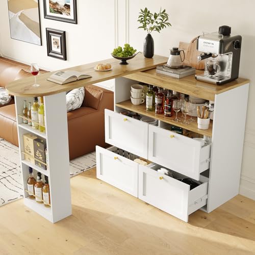 360° Drehbarer Stehtisch (Korpus 105 * 39 * 102 Cm) Mit 4 Schubladen Und Offenen Ablagen, Geeignet Für Esszimmer/Arbeitszimmer/Wohnzimmer,White von TozMvi