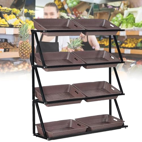 4/5-Stufiger Obst-/Gemüsekorbständer, Korb-Aufbewahrungsregal Für Einzelhandelsgeschäfte, Obstregal Für Gewerbliche Supermärkte, Snack-Ausstellungsständer, Für Küche, Büro,Brown-4Tier von TozMvi