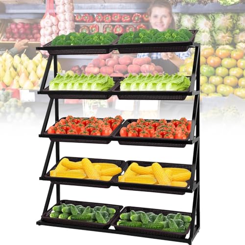 4/5-Stufiger Obst-/Gemüsekorbständer, Korb-Aufbewahrungsregal Für Einzelhandelsgeschäfte, Obstregal Für Gewerbliche Supermärkte, Snack-Ausstellungsständer, Für Küche, Büro,Brown-5Tier von TozMvi