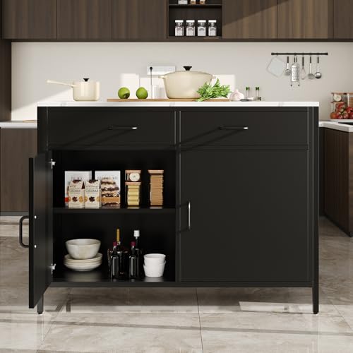 Barschrank mit 360° Drehfunktion,Ausziehbarer Bartisch,Kaffeebartisch,Stehtisch mit 2 Schubladen,100 × 90 × 90 cm,verstellbare Füße von TozMvi