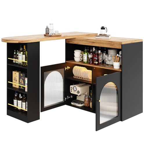 Bartisch Esstisch Buffets Modern Ausziehbar Drehbar Bartisch Tisch Stehtisch Bistrotisch mit Stauraum und LED Lichtstreifen für Esszimmer von TozMvi