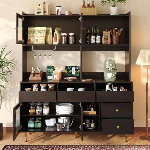 Buffetschrank, Sideboards Für Wohnzimmer, Sideboard-Aufbewahrungsschrank Mit Glastür, Vitrinenschrank, Hochschrank, 145 × 39 × 171 Cm Modernes Sideboard,Black von TozMvi