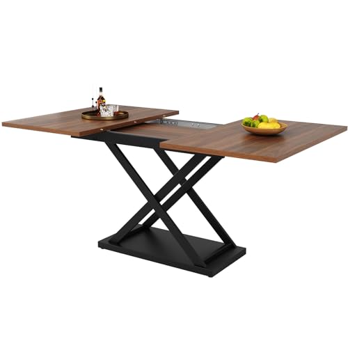 Esstisch Ausziehbar, Essgruppe (5-TLG), Esszimmertisch Rechteckiger Küchentisch,Dining Table, Ausziehbar Esstisch für Wohnzimmer und Esszimmer, 120-160×80×75 cm,Walnut von TozMvi
