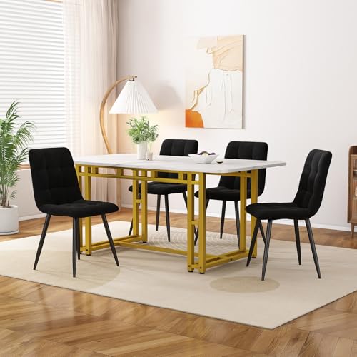 Esstisch mit 4 Stühlen Set, 120×70×74 cm Rechteckiger Esstisch, Esszimmergruppe, Moderne Küche Esstisch Set, Esszimmerstuhl Küchenstuhl Set,BlackChair von TozMvi