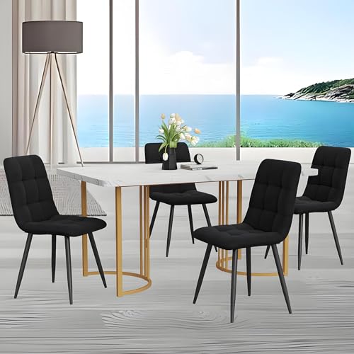 Esstisch mit 4 Stühlen Set, 140×80×75 cm Rechteckiger Esstisch, Esszimmergruppe, Moderne Küche Esstisch Set, Esszimmerstuhl Küchenstuhl Set, Küchentisch Set,BlackChairs von TozMvi