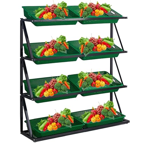 Gewerblicher Supermarkt-Regal-Organizer Für Obst Und Gemüse, 4/5-Stufiges Einzelhandels-Ausstellungsregal, Marktregal, Snack-Ausstellungsständer, Mit 8/10 Körben,Green-4Tier von TozMvi
