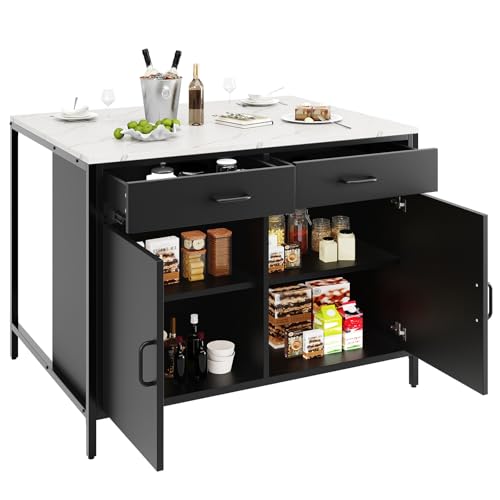Moderner Bartisch,Ausziehbarer Bartisch(100 × 90 × 90 cm),Reversibel Tisch Sideboard Bar,für Küche, Esszimmer, Wohnzimmer,Tischplatte mit Marmorstruktur von TozMvi