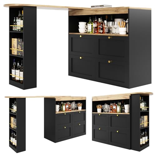 Moderner Bartisch mit Stauraum, Ausziehbar 360° Drehbare Bartisch mit 4 Schubladen und Offene Ablagen, Ausziehbarer Esstisch mit Regal, Stehtisch Bistrotisch Hausbar Theke,Black Moderner Bartisch mit Stauraum, Ausziehbar 360° Drehbare Bartisch mit 4 Schubladen und Offene Ablagen, Ausziehbarer Esstisch mit Regal, Stehtisch Bistrotisch Hausbar Theke,Black von TozMvi