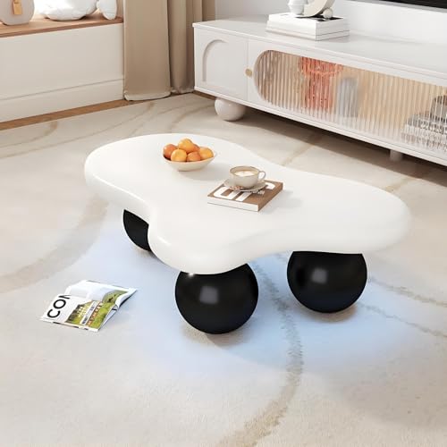 Moderner Couchtisch in Wolkenform Mit Stützbeinen, Kleiner Couchtisch Aus Holz Mit Abgerundeten Kanten, Passt Gut in Wohnzimmer, Schlafzimmer,White+Black von TozMvi