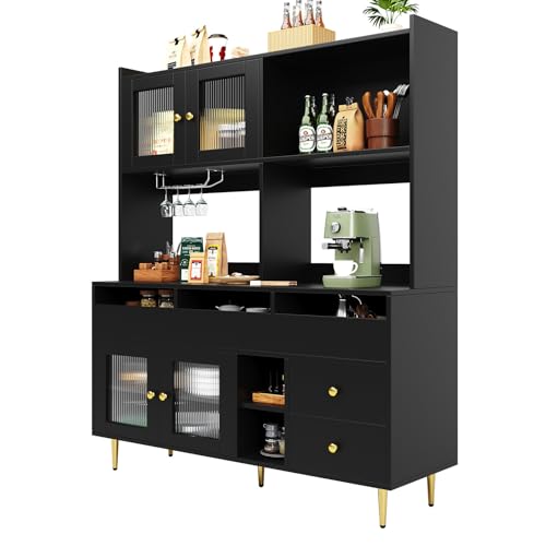 Moderner Schrank Mit Schublade Und Weinregal, Küchenaufbewahrungsschrank, Buffetschrank, Sideboard, Mehrzweckschrank Für Küche, Wohnzimmer, Esszimmer,Black von TozMvi
