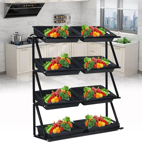 Regal Für Die Aufbewahrung Von Einkaufskörben, Ständer Für Obst- Und Gemüsekörbe, Snack-Korbständer-Set, 4/5-Lagige Snack-Aufbewahrungswagen, Gemüse-Organizer,Black-4Tier von TozMvi