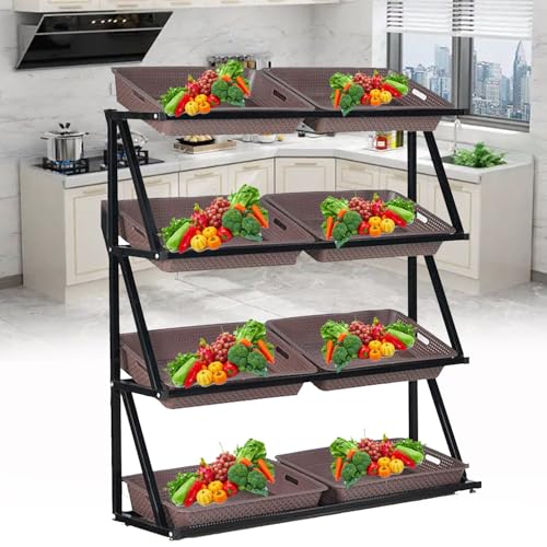 Regal Für Die Aufbewahrung Von Einkaufskörben, Ständer Für Obst- Und Gemüsekörbe, Snack-Korbständer-Set, 4/5-Lagige Snack-Aufbewahrungswagen, Gemüse-Organizer,Brown-4Tier von TozMvi