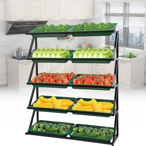 Regal Für Die Aufbewahrung Von Einkaufskörben, Ständer Für Obst- Und Gemüsekörbe, Snack-Korbständer-Set, 4/5-Lagige Snack-Aufbewahrungswagen, Gemüse-Organizer,Green-5Tier von TozMvi