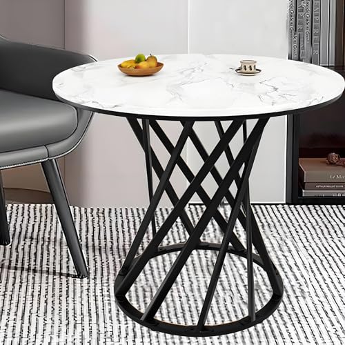 Runder Esstisch (80×80×76 cm), Küchentisch, Runder Kaffeetisch für 4,geeignet für Esszimmer, Wohnzimmer,Tischbeine aus Metall,MDF marmorierte Tischplatte,Black von TozMvi
