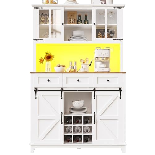 Schrank Mit Stauraum, Küchenschrank Mit Arbeitsplatte, Schubladen, Weingitter, Hoher Küchenschrank, Esszimmerbuffet Mit Schubladen, LED-Beleuchtung,B von TozMvi