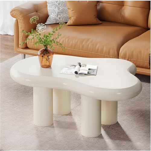 Unregelmäßiger Moderner Couchtisch-Dekor Mit 4 Beinen, Cremefarbener Couchtisch in Wolkenform, Unregelmäßiger Teetisch in Der Mitte Mit Aufbewahrungsschublade, Moderner Sofatisch,White von TozMvi