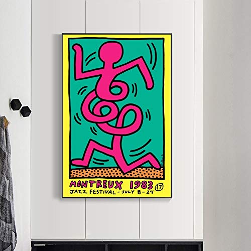 Tpqoaa Vlies Leinwandbild Leinwand Drucke Moderne Bild Wandkunst Keith Haring Pop Street Art 60x90cm Kunstdruck modern Wandbilder Haus/Schule/Hotel Dekoration von Tpqoaa