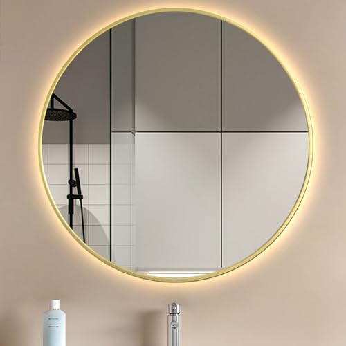 Badezimmer spiegel mit beleuchtung,bad spiegel mit licht,bathroom mirror,bad spiegel,badspiegel rund beleuchtet,Geeignet für Badezimmer, Wohnzimmer, Schlafzimmer, Eingangsbereich, Flur ( Color : Gold von Tqertrtfxa