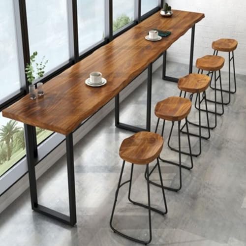Balkon-Kombination aus Massivholz-Bartisch mit Stuhl, Wohnraumtrennwand, langer Tisch, schlichter Milchtee-Shop, hochbeiniger schmaler Tisch am Fenster,Stehtisch im rustikalen Stil ohne Hocker(180*40* von Tqertrtfxa