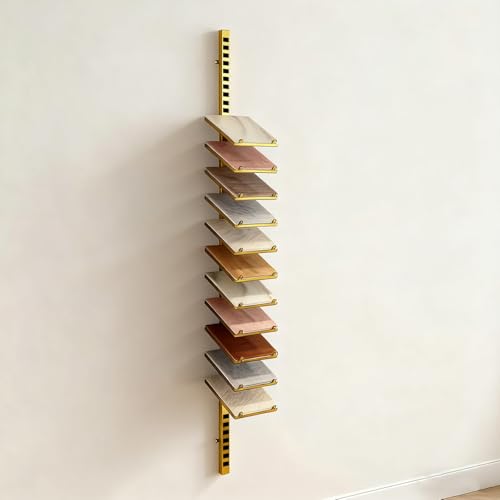 Decken-Musterständer mit Aluminium-Zwickel,Metallfliesenlagerregal,Floor Fliesen Probenhalter Display Rack,Musterständer für Kleiderschranktürpaneele(Gold,220cm/86.6in) von Tqertrtfxa