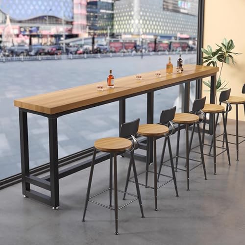 Massivholz Bartisch Bar Kaffeehocker Stehtisch und Stuhl Tisch Milch Teeladen Wand Langer Tisch Modern Einfach,Bistrotisch für den Außenbereich, schmaler Bartisch für die Terrasse(G,160*60*105cm/63*23 von Tqertrtfxa