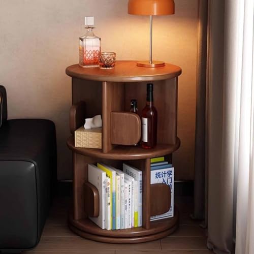 Massivholz drehbares Bücherregal 360 Grad Bücherregal Home Wohnzimmer Leseregal Bodenregal Schlafzimmer Nachttisch drehbar großes Chassis mehrschichtige Lagerung(Walnut,40*67cm/15.7*26.4in) von Tqertrtfxa