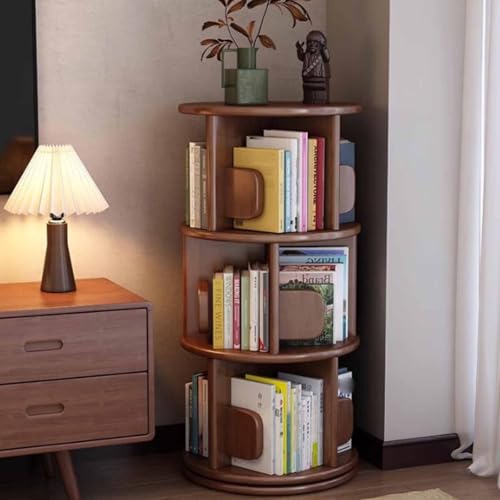 Massivholz drehbares Bücherregal 360 Grad Bücherregal Home Wohnzimmer Leseregal Bodenregal Schlafzimmer Nachttisch drehbar großes Chassis mehrschichtige Lagerung(Walnut,40*98cm/15.7*38.6in) von Tqertrtfxa
