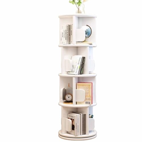 Massivholz drehbares Bücherregal 360 Grad Bücherregal Home Wohnzimmer Leseregal Bodenregal Schlafzimmer Nachttisch drehbar großes Chassis mehrschichtige Lagerung(White,40*130cm/15.7*51.2in) von Tqertrtfxa