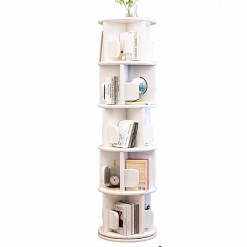 Massivholz drehbares Bücherregal 360 Grad Bücherregal Home Wohnzimmer Leseregal Bodenregal Schlafzimmer Nachttisch drehbar großes Chassis mehrschichtige Lagerung(White,40*161cm/15.7*63.4in) von Tqertrtfxa