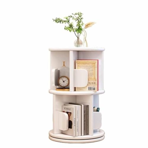 Massivholz drehbares Bücherregal 360 Grad Bücherregal Home Wohnzimmer Leseregal Bodenregal Schlafzimmer Nachttisch drehbar großes Chassis mehrschichtige Lagerung(White,40*67cm/15.7*26.4in) von Tqertrtfxa