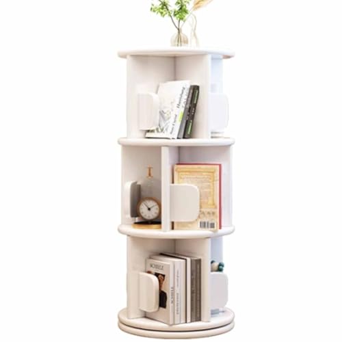 Massivholz drehbares Bücherregal 360 Grad Bücherregal Home Wohnzimmer Leseregal Bodenregal Schlafzimmer Nachttisch drehbar großes Chassis mehrschichtige Lagerung(White,40*98cm/15.7*38.6in) von Tqertrtfxa
