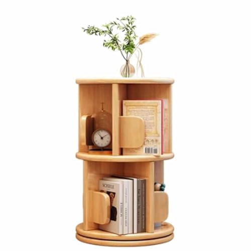 Massivholz drehbares Bücherregal 360 Grad Bücherregal Home Wohnzimmer Leseregal Bodenregal Schlafzimmer Nachttisch drehbar großes Chassis mehrschichtige Lagerung(Wood,40*67cm/15.7*26.4in) von Tqertrtfxa