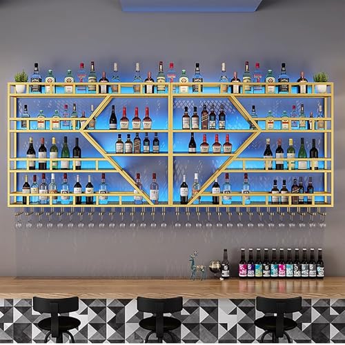 Moderne wandmontierte Weinlagerung, 2/3-stufig Wandmontiertes Weinregal mit LED-Licht Modern Metall Weinflasche und Glashalter Eisen Display Ständer Dekorative Weinregal Mit Glashalter Für Home Bar Di von Tqertrtfxa