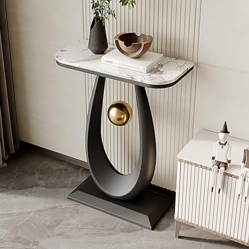 Nordischer Marmor-Verandatisch Schrank mit Schmiedeeisenrahmen Verandatisch mit Podest Moderner Konsolentisch aus Schmiedeeisen und Stein Kratzfester Flur-Konsolentisch(Black B,40cm/15.7in) von Tqertrtfxa