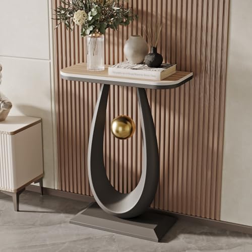 Nordischer Marmor-Verandatisch Schrank mit Schmiedeeisenrahmen Verandatisch mit Podest Moderner Konsolentisch aus Schmiedeeisen und Stein Kratzfester Flur-Konsolentisch(Black E,40cm/15.7in) von Tqertrtfxa