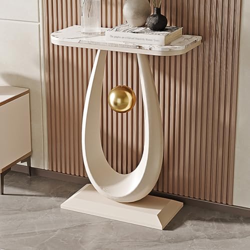 Nordischer Marmor-Verandatisch Schrank mit Schmiedeeisenrahmen Verandatisch mit Podest Moderner Konsolentisch aus Schmiedeeisen und Stein Kratzfester Flur-Konsolentisch(White B,50cm/19.7in) von Tqertrtfxa