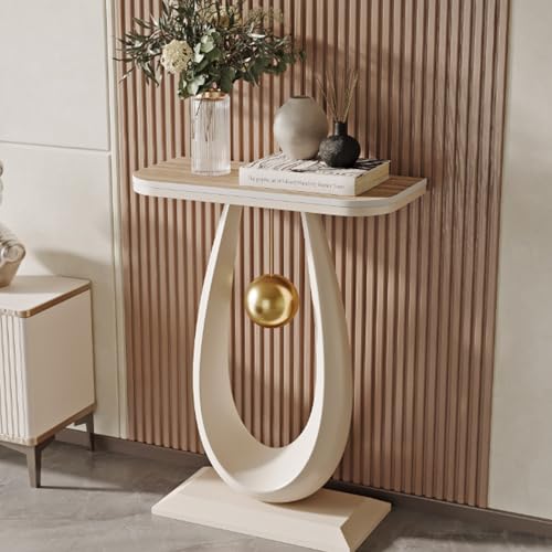 Nordischer Marmor-Verandatisch Schrank mit Schmiedeeisenrahmen Verandatisch mit Podest Moderner Konsolentisch aus Schmiedeeisen und Stein Kratzfester Flur-Konsolentisch(White D,50cm/19.7in) von Tqertrtfxa