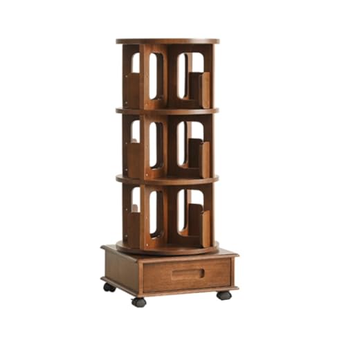 Tqertrtfxa 5-lagiges drehbares Bücherregal mit Rädern,vertikales Bücherregal aus Massivholz mit Schubladen,360 ° unabhängiges Bücherregal, Bücherregal für Zuhause(4th Floor) von Tqertrtfxa
